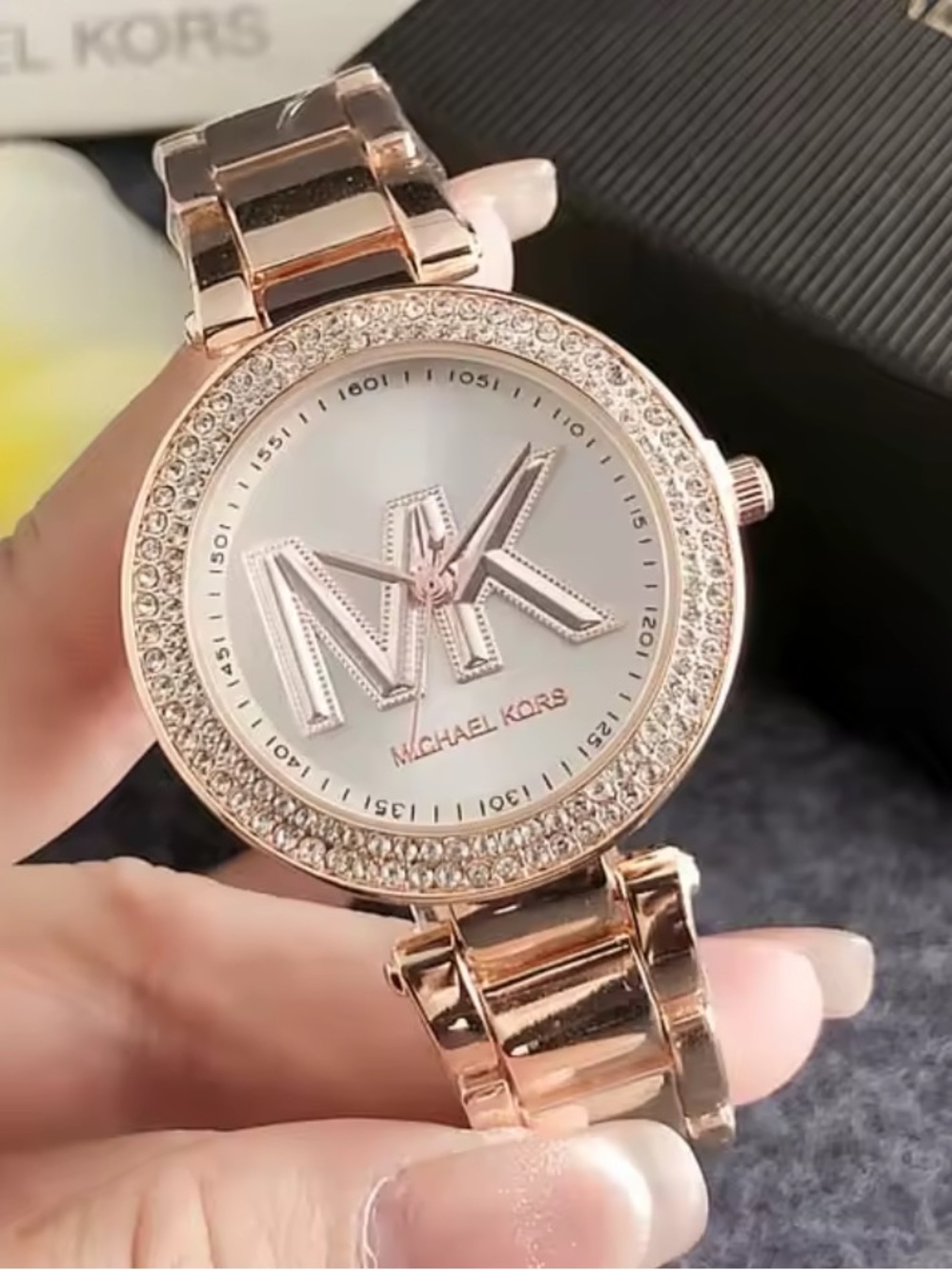 Michael Kors Rose Gold MK Logo Crystal Bezel Women's Watch